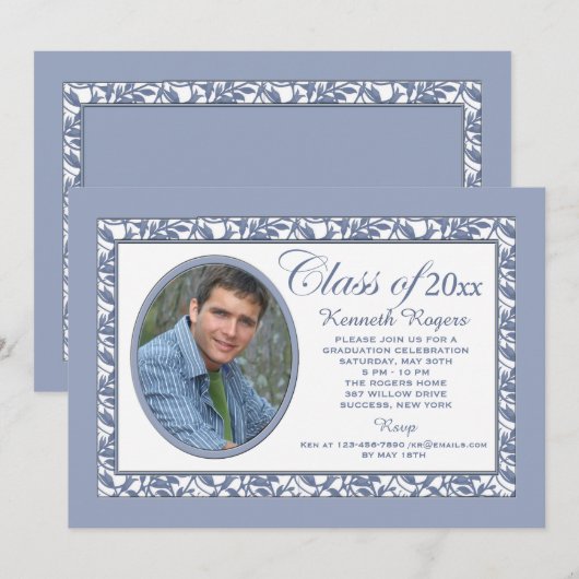 Blauer Reflektions Foto Einladung (Vorne/Hinten)