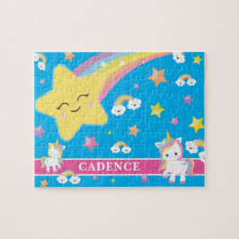 Blauer Regenbogen Einhorn Personalisiert Kinder Puzzle