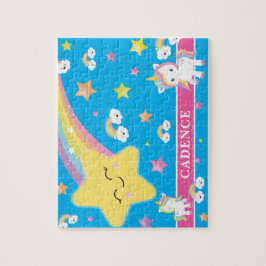 Blauer Regenbogen Einhorn Personalisiert Kinder Puzzle
