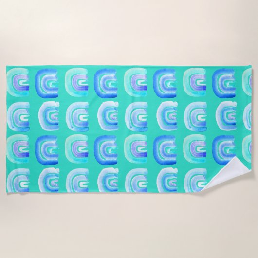 Blauer Regenbogen-Retro-Türkis Strandtuch (Vorderseite)
