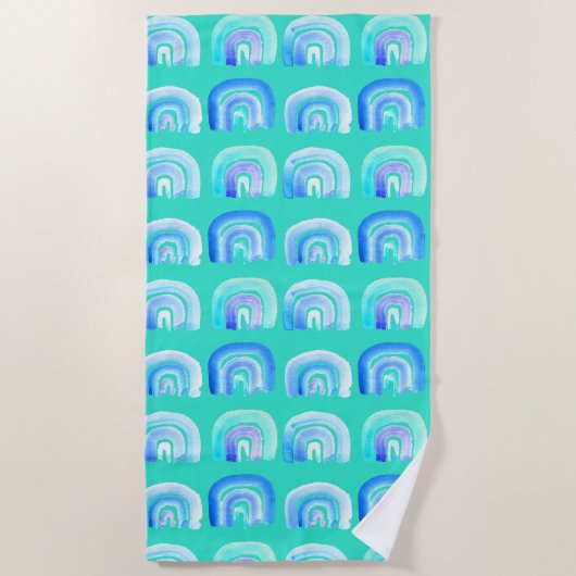 Blauer Regenbogen-Retro-Türkis Strandtuch (Vorderseite)