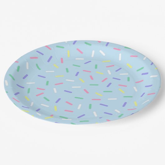 Blauer Regenbogen Sprinklen Konfetti Spaß farbenfr Pappteller (Schrägansicht)