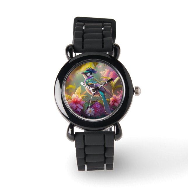 Blauer Regenbogen Winged Sunbird Fantasy Bird Armbanduhr (Vorderseite)