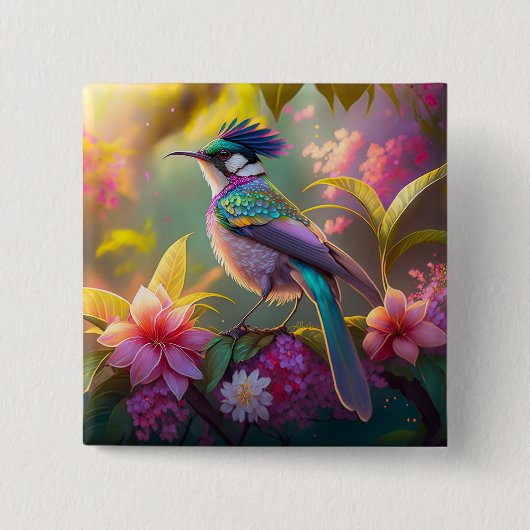 Blauer Regenbogen Winged Sunbird Fantasy Bird Button (Vorderseite)