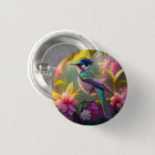 Blauer Regenbogen Winged Sunbird Fantasy Bird Button (Vorne & Hinten)