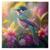 Blauer Regenbogen Winged Sunbird Fantasy Bird Fliese (Vorderseite)