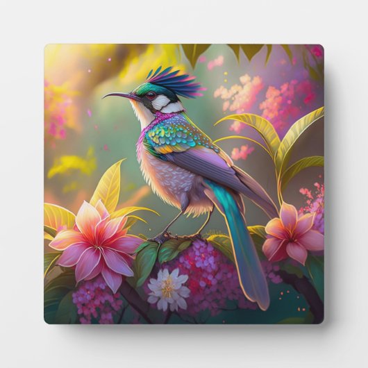 Blauer Regenbogen Winged Sunbird Fantasy Bird Fotoplatte (Vorderseite)