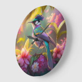 Blauer Regenbogen Winged Sunbird Fantasy Bird Große Wanduhr (Winkel)