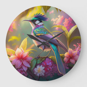 Blauer Regenbogen Winged Sunbird Fantasy Bird Große Wanduhr