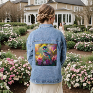 Blauer Regenbogen Winged Sunbird Fantasy Bird Jeansjacke