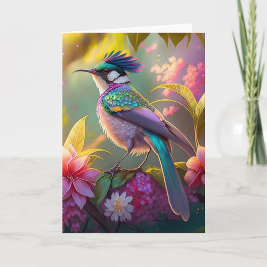 Blauer Regenbogen Winged Sunbird Fantasy Bird Karte (Vorderseite)