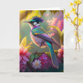 Blauer Regenbogen Winged Sunbird Fantasy Bird Karte (Gelbe Blume)