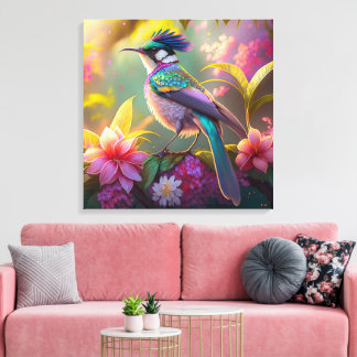Blauer Regenbogen Winged Sunbird Fantasy Bird Leinwanddruck