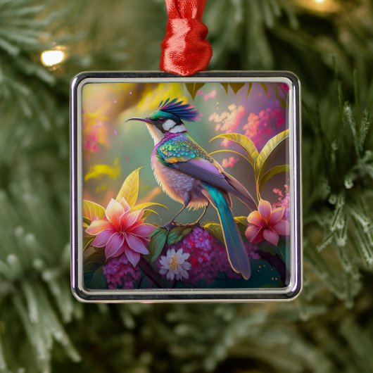 Blauer Regenbogen Winged Sunbird Fantasy Bird Ornament Aus Metall (Baum)