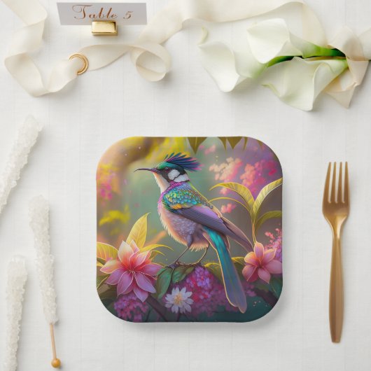 Blauer Regenbogen Winged Sunbird Fantasy Bird Pappteller (Hochzeit)