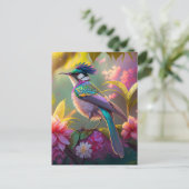 Blauer Regenbogen Winged Sunbird Fantasy Bird Postkarte (Stehend Vorderseite)