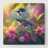 Blauer Regenbogen Winged Sunbird Fantasy Bird Quadratische Wanduhr (Vorderseite)