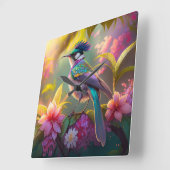 Blauer Regenbogen Winged Sunbird Fantasy Bird Quadratische Wanduhr (Winkel)