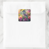 Blauer Regenbogen Winged Sunbird Fantasy Bird Quadratischer Aufkleber (Tasche)