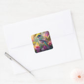 Blauer Regenbogen Winged Sunbird Fantasy Bird Quadratischer Aufkleber (Umschlag)