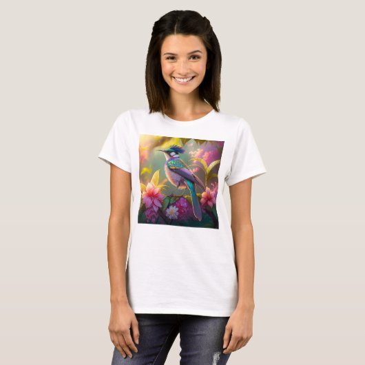 Blauer Regenbogen Winged Sunbird Fantasy Bird T-Shirt (Vorne ganz)