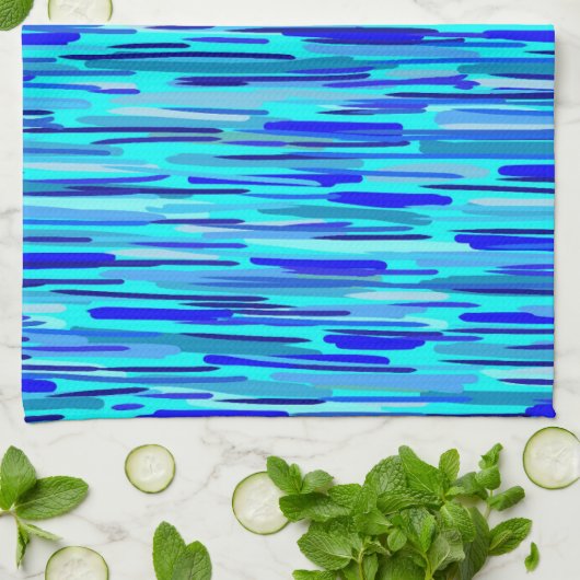 Blauer Regenfall Abstrakt Geschirrtuch (Gefaltet)