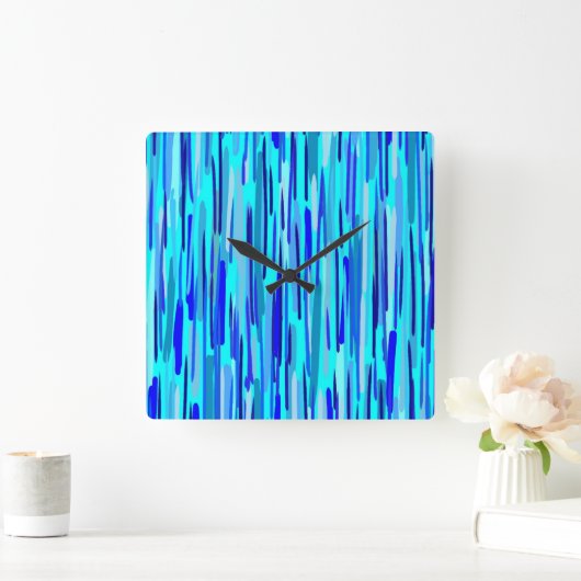 Blauer Regenfall Abstrakt Quadratische Wanduhr (Zuhause)
