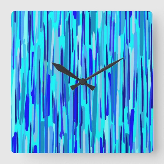 Blauer Regenfall Abstrakt Quadratische Wanduhr (Vorderseite)