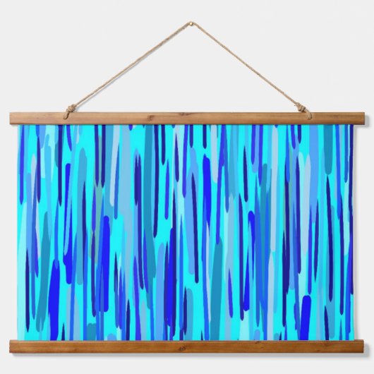 Blauer Regenfall Abstrakt Wandteppich Mit Holzrahmen (Vorne)