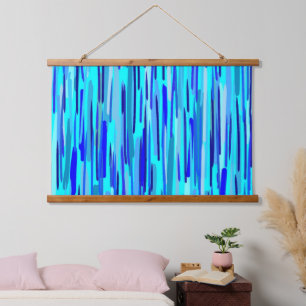Blauer Regenfall Abstrakt Wandteppich Mit Holzrahmen