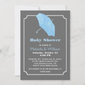 Blauer Regenschirm Stilvolle Kinderdusche Einladun Einladung (Vorderseite)