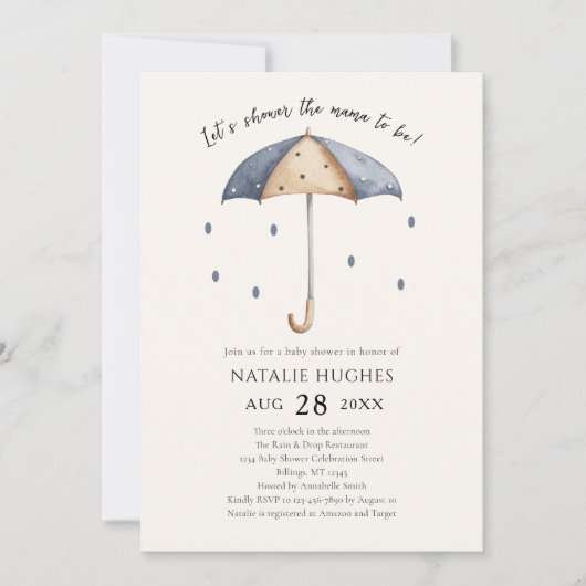 Blauer Regenschirm und Regendusche Einladung (Vorderseite)