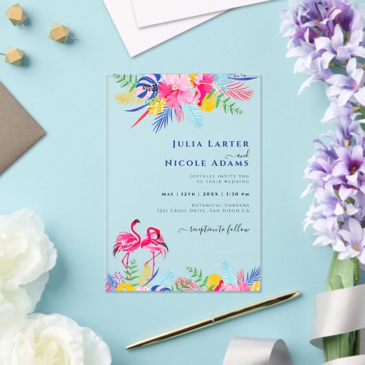 Blauer Regenwald mit blauem Rosa bei Evergreen Wed Acryleinladungen (In Situ (Hochzeit))