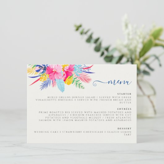 Blauer Regenwald mit blauem Rosa bei Evergreen Wed Menükarte (Stehend Vorderseite)