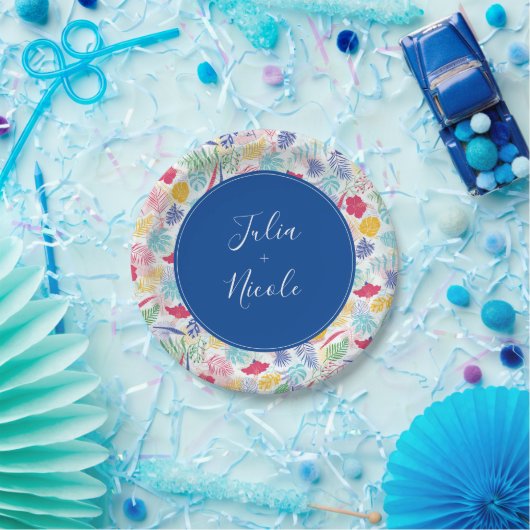 Blauer Regenwald mit blauem Rosa bei Evergreen Wed Pappteller (Party)