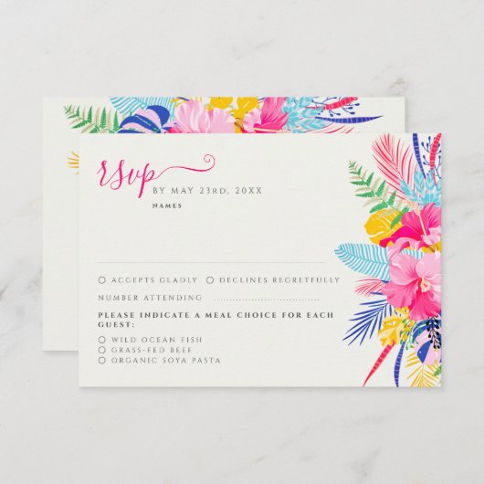 Blauer Regenwald mit blauem Rosa bei Evergreen Wed RSVP Karte (Vorne/Hinten)