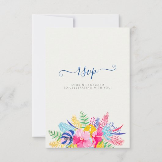 Blauer Regenwald mit blauem Rosa bei Evergreen Wed RSVP Karte (Rückseite)