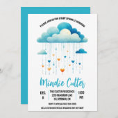 Blauer Regenwolke mit Herztropfen Baby Sprinkle Einladung (Vorne/Hinten)