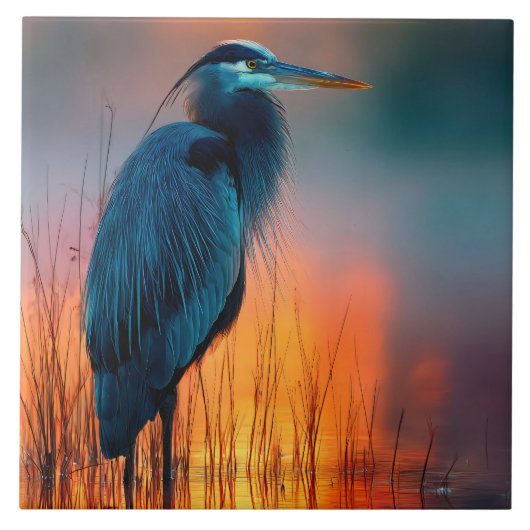 Blauer Reiher bei Sonnenaufgang Fliese (Vorderseite)