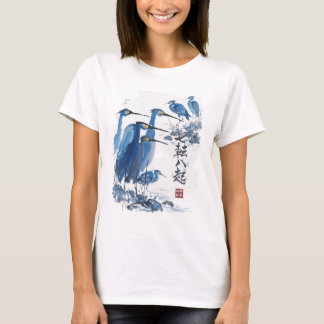 Blauer Reiher Japanische Tuschwaschung Vogel Natur T-Shirt
