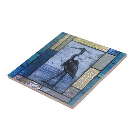 Blauer Reiher mit Blues Fliese (Seite)