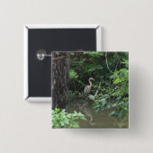 Blauer Reiher mit Reflexion auf Wasser Button (Vorne & Hinten)