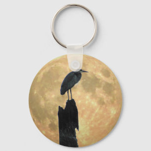 Blauer Reiher und Vollmond Schlüsselanhänger