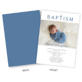 Blauer religiöser Kreuz-Foto-Taufe Einladung