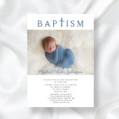 Blauer religiöser Kreuz-Foto-Taufe Einladung