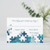 Blauer Remissionskarte für Puzzleteile RSVP Karte (Stehend Vorderseite)