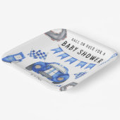 Blauer Rennwagen Babydusche Pappteller (Gewinkelt)