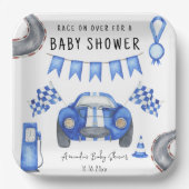 Blauer Rennwagen Babydusche Pappteller (Vorderseite)