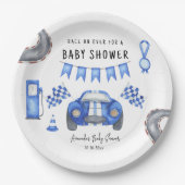 Blauer Rennwagen Babydusche Pappteller (Vorderseite)