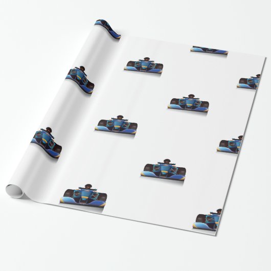 Blauer Rennwagen Geschenkpapier (Ungerollt)